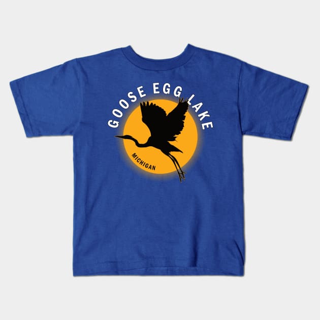 Goose Egg Lake in Michigan Heron Sunrise Kids T-Shirt by BirdsEyeWorks